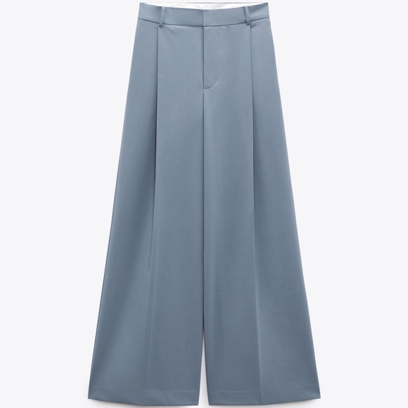 ZARA full-length pleated pants mid-blue - Picture 1 of 1